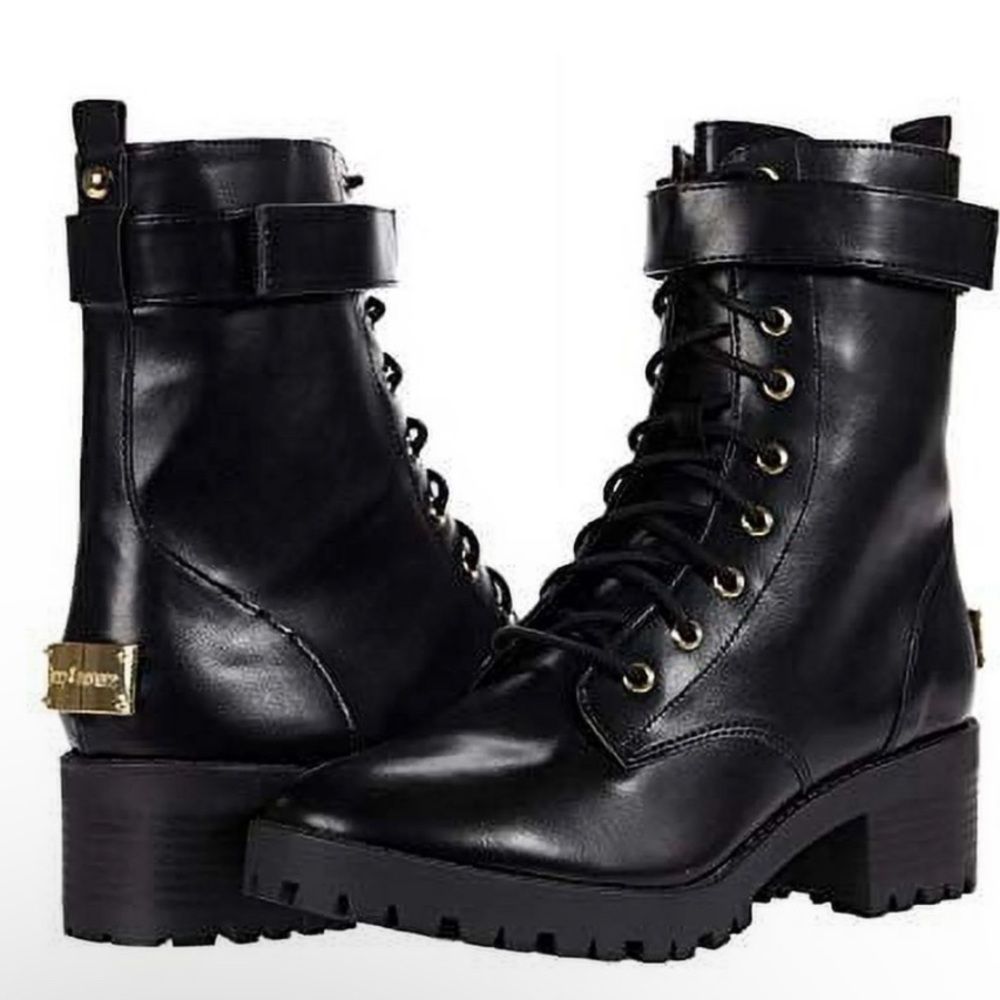 Preowned Juicy Couture Oodles Lace Up Hiker Bootie with Straps and Lug Bottom